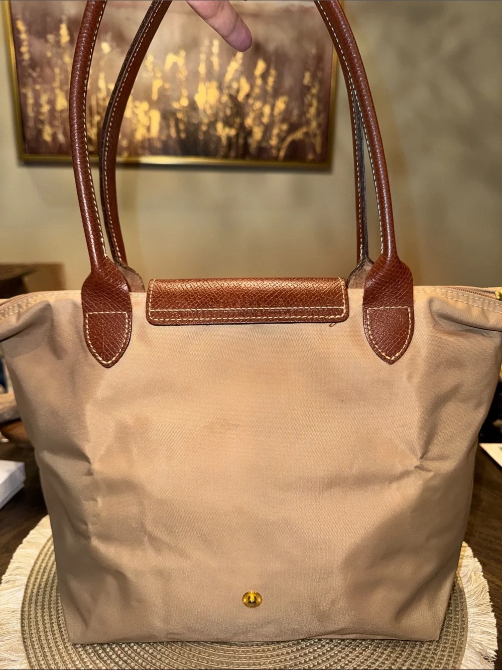 Longchamp Beige Nylon Shoulder Bag-tote 2-way bag with Brown Leather Trim - Picture 4 of 12